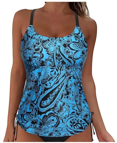 Women's Tankini Swimsuits Tummy Control Bathing Suits Two Piece Modest Swimwear with Shorts Bathing Swimming Costume Elegant Strappy Printed Tankini Swimsuit