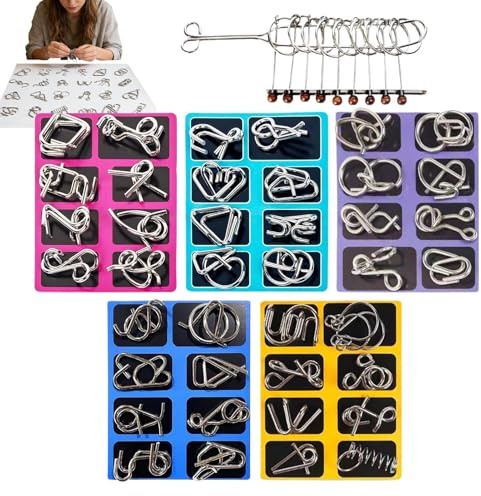 Ensemble De Puzzles en Fil Métallique,Jeu Éducatif Stimulant Cérébral et de Réflexion,Puzzle d'Anneau en Métal Stimulant | pour Maison Bureau École Voyage Adolescents Adultes Défi Cadeaux De La
