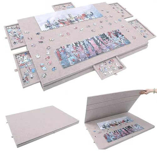 Tavola Pieghevole Per Puzzle Con Supporto e Copertina 2 In 1,Porta Puzzle Per Fino a 1000 Pezzi Con 6 Cassetti,Piano Per Puzzle Portatile In Feltro Super Leggero,Adatto Per Adulti e Bambini,Kaki