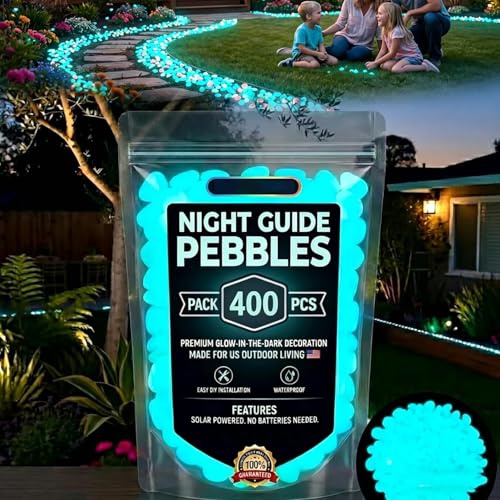 2026 Pietre da giardino colorate che si illuminano al buio, ciottoli luminosi per orientarsi di notte, ciottoli arcobaleno che si illuminano al buio, acquari, terrazze e giardini (Blu,400pcs)