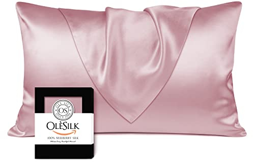 OLESILK Seide Kissenbezug Kissenhülle Haar- und Hautpflege mit Verstcktem Reißverschluss 19 Momme 1 Stück Lotos 40x60cm
