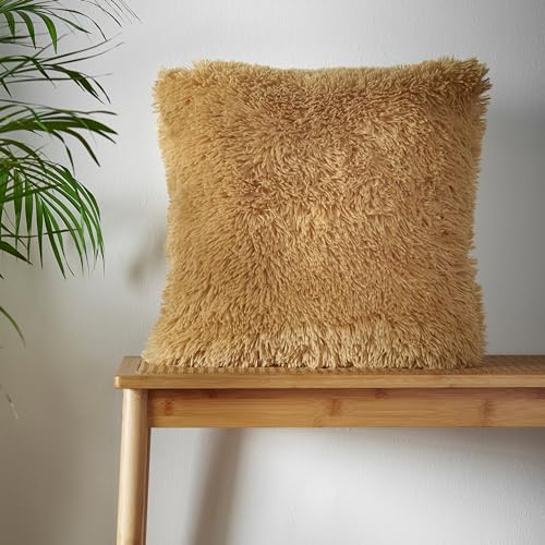 Catherine Lansfield Cuddly Deep Pile Faux Fur 45x45cm Cushion Cover Ochre