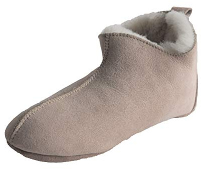 Naturasan Lammpäls tofflor för kvinnor och män, varma fodrade stugskor/mokassin med mjuk lädersula, superlätt och bekväm, specialmodell HS-07, - Beige sand vit - 38 EU