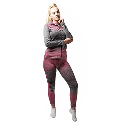 3PC Ladies Gym Suit Hooded TOP, Vest, Legging, Sport Yoga Workout Fitness WEAR (M/L, Pink Design#1)