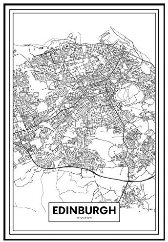 Panorama Cuadro Enmarcado Mapa Ciudad Edimburgo 21x30cm - Impreso en Papel Rígido - Incluye Marco - Decoración Salón - Póster Decorativos para Dormitorio y Salón