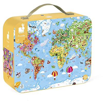 Janod - Giant World Kinderpuzzle 300 Teile – FSC-zertifizierter Karton – Pflanzliche Tinte – Hergestellt in Frankreich – ab 7 Jahren, J02549