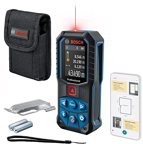 Bosch Professional Laser Measure GLM 50-27 C + Belt Clip (Range: up to 50m, Robust, IP65, Data Transfer via Bluetooth, 2x AA Batteries, Hand Strap, Pouch) - Amazon Exclusive