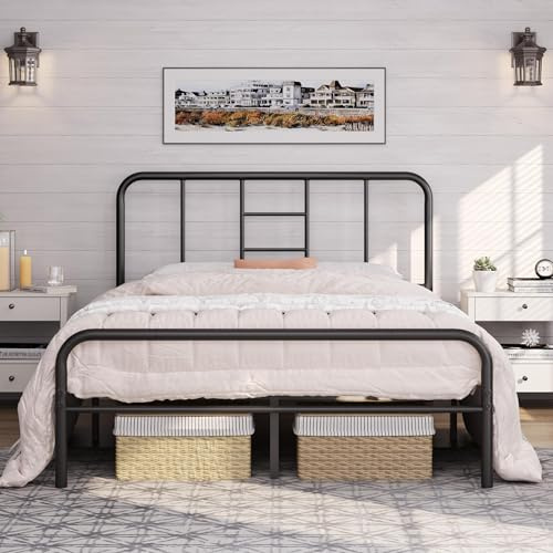 Yaheetech Double Bed Frame Curved Headboard Stable & Noise-Free, Black