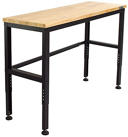 Werkbank höhenverstellbar bis 97 cm | robuste Hartholz Arbeitsfläche 3cm Stärke | Maße 135x46x88/97 cm | Tragkraft 300kg | Stahlgestell pulverbeschichtet