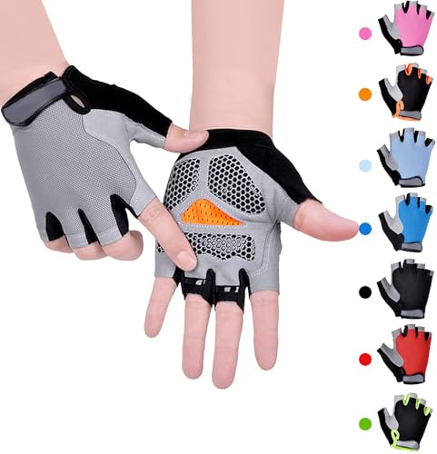 CubePlug Kids Boy Girl Cycling Climing Half Finger Gloves GEL Padded BMX Bike Fingerless [SPI] (M, Grey)