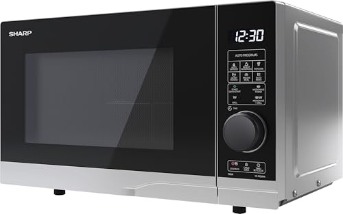 Sharp Mikrowelle YC-PG204AE-S mit Quarzgrill 20L, Silber, 700W Mikrowelle, 900W Grill, Halb-digitale Steuerung