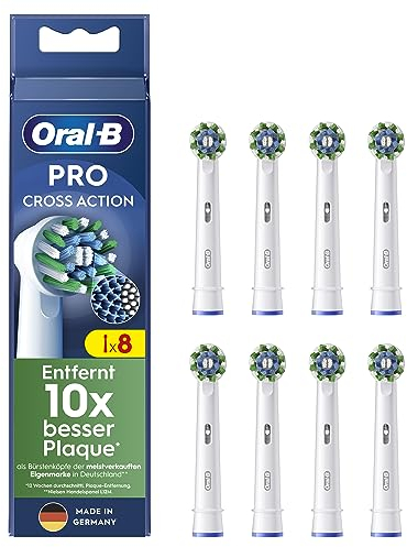 Oral-B Pro CrossAction Aufsteckbürsten für elektrische Zahnbürste, 8 Stück, überlegene Zahnreinigung mit innovativen X-förmigen Borsten, Original Oral-B Zahnbürstenaufsatz, Made in Germany