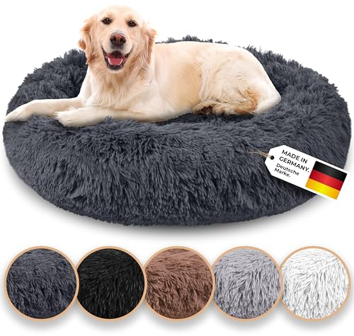 Belune® Hundebett [mit waschbarem Bezug] - Das Original - [M, 80cm, Dunkelgrau] Hundekorb, Katzenbett, Hundekörbchen, Dog Bed, Flauschiges Hundebett für große, mittelgroße & kleine Hunde