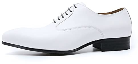 QAXZESA pour des Hommes Chaussures habillées Chaussures à Lacets en Cuir Bout d'aile décontracté d'affaires Oxfords Formels Classiques Mariage Chaussures Derby pour Homme,White-41