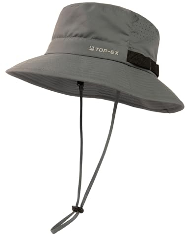TOP-EX Sombrero de pescador refrescante para hombre, transpirable, protección UV, sombrero de sol para mujer, sombrero de verano al aire libre con ala ancha, sombrero de safari plegable, 95553_gris,