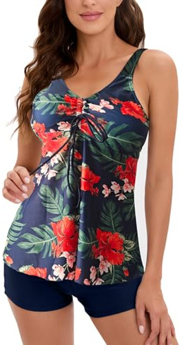 Neteson Costume da Bagno Donna Due Pezzi Tankini Donna Mare Push up Canottiera e Pantaloncini da Bagno Vita Alta Costumi Bikini per Mare Spiaggia Piscina