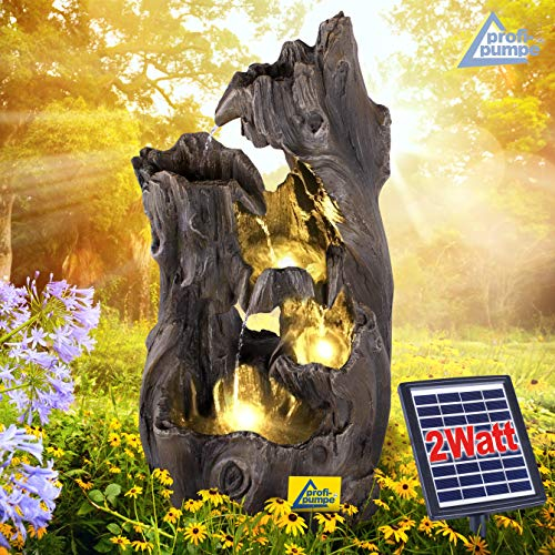Solar Gartenbrunnen Brunnen Zierbrunnen Zimmerbrunnen Springbrunnen Brunnen mit LED-Licht und Li-Ion-Akku Wasserfall Wasserspiel für Garten, Gartenteich, Terrasse