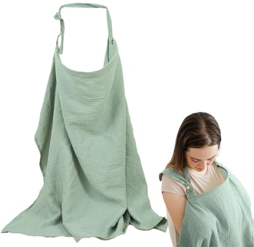 SULIUDAJI Couverture Allaitement Bebe Tablier D'Allaitement Douce Et Respirante Ajustable Cache Allaitement Coton Voile D'Allaitement Pour Mamans Vert Pois 100×65Cm