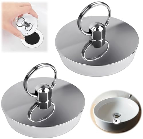 SoeUyd 2 Piezas Tapon Bañera, Tapon Bañera Universal, Tapon Lavabo Plata, Tapones de Desagüe para Bañera, Adecuado para Bañeras, Lavabos, Lavamanos, Fregaderos y Fregaderos de Cocina