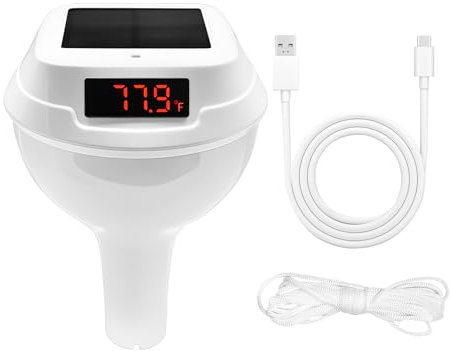 Homcoice Termometro Piscina Solare con batteria 2200 mAh e porta Tipo C, Termometro Galleggiante impermeabile IP68 con fune traino, luce ambientale RGB, per temperatura acqua accurata