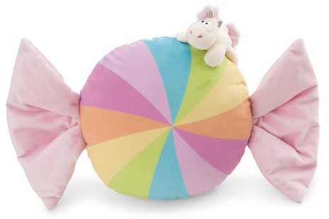 NICI 61918 Coussin en Forme De Bonbon, 45 cm, avec Licorne 12 cm, Blanc, Moelleux, pour Garçons, Filles, Bébés Et Amateurs De Doudous, Idéal pour Chambre d'enfant Ou pour Les Déplacements