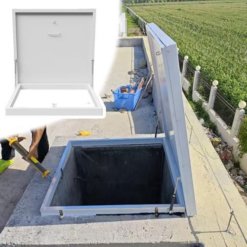 Trappe d'Accès au Toit Couvercle de Sortie D'escalier de Cave de Grenier, Trappe de Toit D'aération de Vide Sanitaire Blanche Pour L'entretien, Couvercle de Fenêtre de Sortie Galvanisé + Cadre en Alum