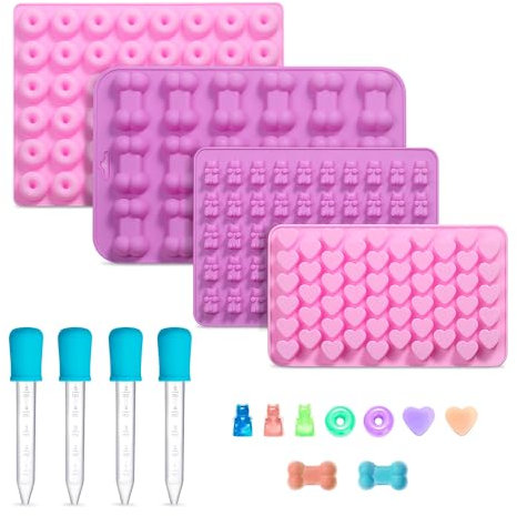 Molde de Silicona para Caramelos en Forma de Corazón - 4 Unidades | Moldes Reutilizables para Chocolates, Gominolas Caseras y Repostería Creativa | Material Seguro y Antiadherente