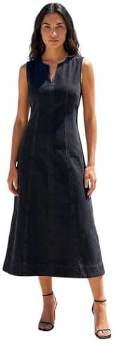 Roman Originals Denim Panel Detail Midi Dress for Women UK - Ladies Everyday Holiday Spring Summer V-Neckline Comfy Soft Evening Vacation Work Party - Black - Size 20