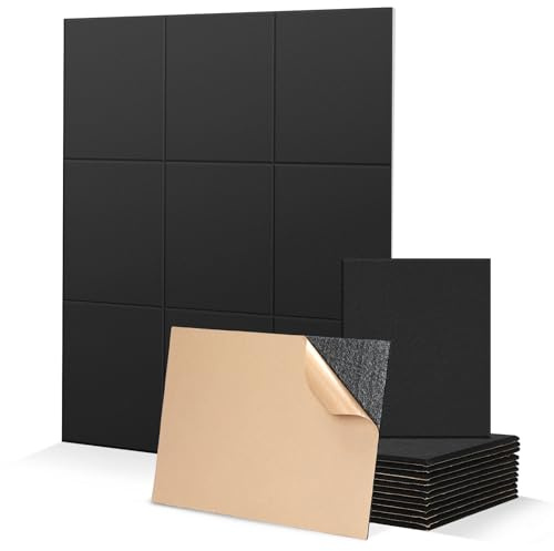 Putentfun 12 Pcs Rectangle Acoustic Absorption Panels Set, 30x40x1cm Self-Adhesive Studio Soundproofing Panel, High Density Acoustic Insulation Panels for Recording Studio & Home & Offices (Black)