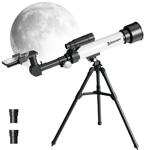 Auveach Télescope Astronomique pour Enfants et Débutants 500/50mm Optique Réfracteur Portable de Voyage Grossissements 30X/60X avec Trépied Réglable, Adaptateur de Téléphone