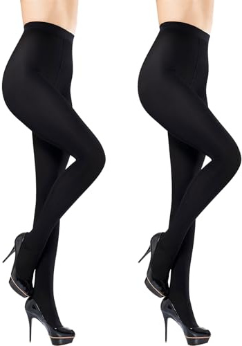 ADUDVLO 2PCS Black Opaque Tights for Women, 200 Denier Thick Tights for Women, black tights with Reinforced Toes,Thick Tights (UK, Alpha, L, XL, Plus, Regular, Black)