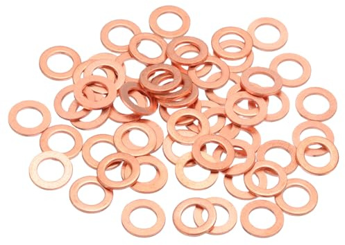QUARKZMAN 60Pcs Joints Plats Cuivre M6, 6x10x1mm Joint Plat Cuivre Ameliore Bague D'Ecrasement Metrique Pour Raccord Hydraulique Vis Boulon Ecrou Reparation