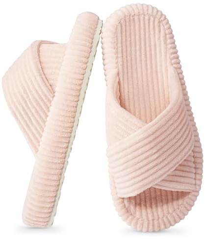 Xnova Pantofole Casa Donna Ciabatte con punta aperta Suola Antiscivolo, Comodo Moda Slippers Peluche in Velluto a Coste con Memory Foam (Rosa, EU 40-41)