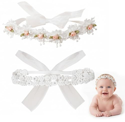 LOMSUXA 2 diademas para niños, diademas de encaje y gasa, diademas elásticas de moda para bebés y niñas, para bodas y ocasiones especiales
