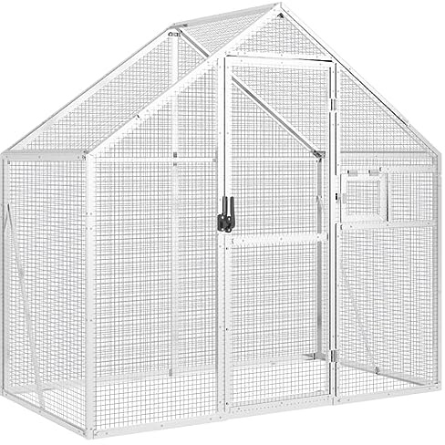 Volière à Oiseaux, Grande Cage à Oiseaux Extérieur pour Perruche Perroquet argenté 179x100x185 cm Aluminium