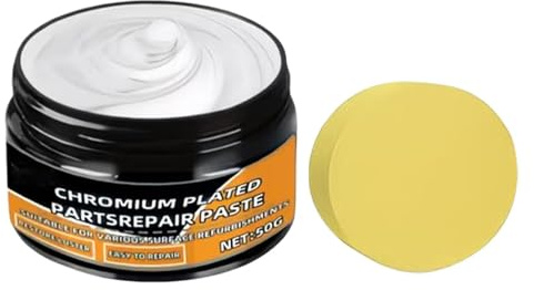 Pulitore Cromo – 50g Crema Anti-Ossidazione – Rimuovi Ruggine | Pasta Ripara | Lucidante Metallo per Cerchioni Paraurti Maniglie, 50g con Spugna | Ripristina Lucentezza su Auto Barche Camper Ve