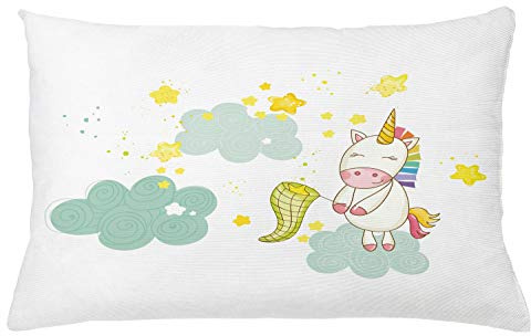 ABAKUHAUS Unicornio Funda para Almohadón, Unicornio Hadas Imprimir, Decorativo, Estampado en Ambos Lados, 40 x 65 cm, Verde Amarillo