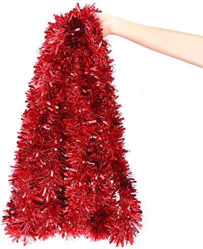 DIYASY Christmas Red Tinsel Garland for Christmas Tree Decorations (20 FEET Long)