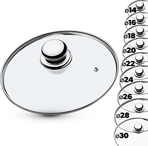 KADAX Couvercle en Verre avec Poignée en Acier, Accessoire Culinaire pour Sublimer vos Casseroles, Marmites et Poêles lors de la Cuisson (22 cm)