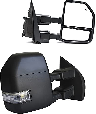 BOOLEE Towing Mirrors fit for 2017 2018 2019 2020 Ford F250 F350 F450 F550 Super Duty Turn Signal Light Temperature Sensor Heated Power Auxiliary Light Black Housing