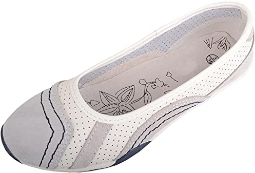 Womens Genuine Leather Slip On Casual Ballerina Style Pump Dolly Shoes - White - UK 6 / EU 39