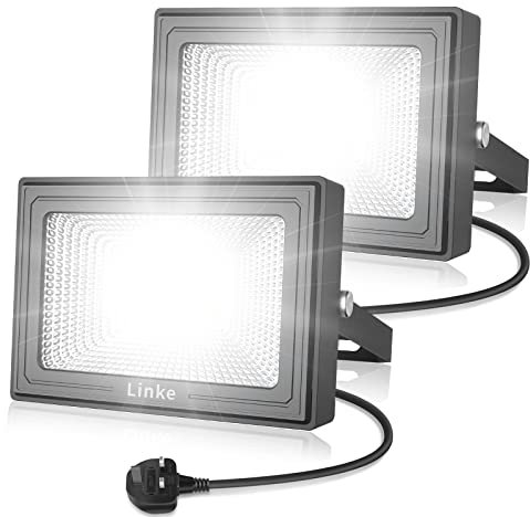 Linke LED Floodlight Outdoor 15W, 1200LM Work Lights with Plug, IP66 Waterproof Led Outdoor Lights, Wall Lights 6500K Daylight White for Garden, Porch, Courtyard, Garage & Warehouse, 2 Pack