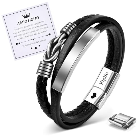 MANVEN Bracciale Figlio Regalo per Figlio Regalo per lui Bracciale in Pelle È Inciso da Uomo Ragazzo Compleanno Natale Laurea