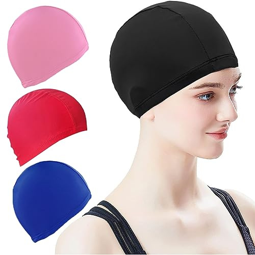 USTNIR Gorros de natación de 4 Piezas Gorro de natación de Tela Gorro de natación de Mujer y Hombre Gorro de baño de poliéster elástico para Verano, Playa, Atletas, Deportes acuáticos (4 Colores)