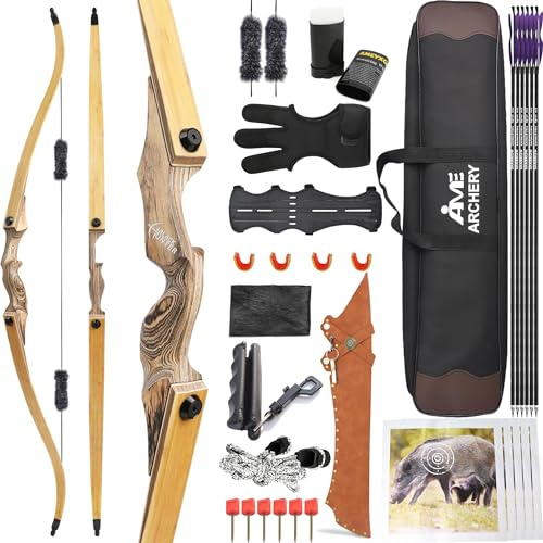 wolfman 60 Recurve Bow Set Adult 20-60 Lbs Takedown Archery Set Bow and Arrow Set Adult Longbow Sportbow Hunting Bow Set Right Handed for Competition Training Hunting (60Lbs)