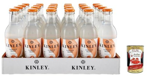 Kinley Lot de 24 bouteilles en verre de 200 ml de bière au gingembre Excellent pour la mixologie, pour boissons rafraîchissantes, bouteille en verre recyclable, boisson non alcoolisée + Italian