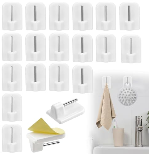 20PCS Self-Adhesive Hooks for Net Curtain Rods & Poles - Plastic Sticky End Window Hook Kit