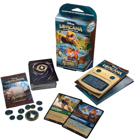 Ravensburger - Disney Lorcana TCG: Mare di Azzurrite, Starter Deck Smaragd & Saphir 60 Karten, Sammelkarten, Spiel für Erwachsene und Kinder, italienische Ausgabe