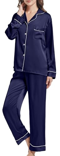 JCQIGOA Seta Donna Pigiama a Maniche Lunghe Set Pezzi Loungewear Lungo