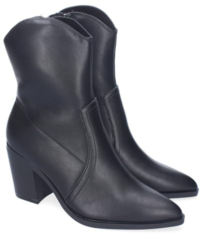 shoes&blues.es 88597 Botin de Tacon para Mujer, Comodos y Elegantes, Diseno Moderno con Adornos de Costura y Punta Fina, Cierre de Cremallera Lateral. Negro Talla 37